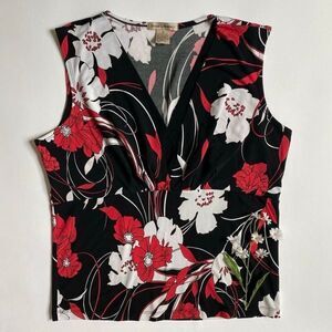 Y2K black floral sleeveless top